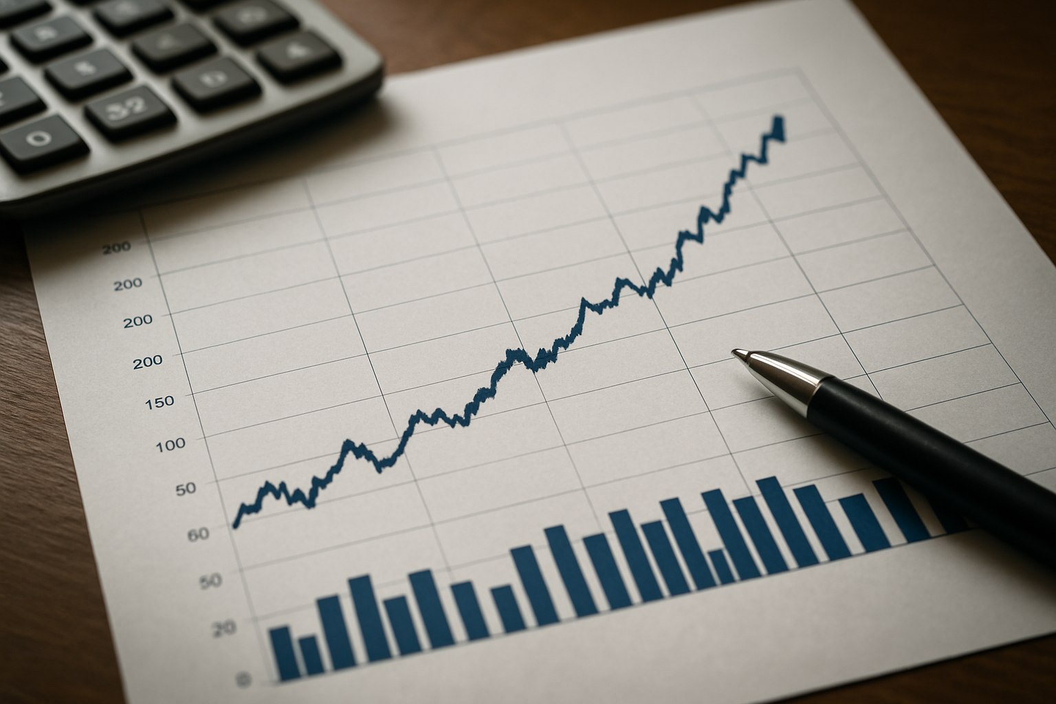 Imagem conceitual de um gráfico financeiro subindo sobre o horizonte de